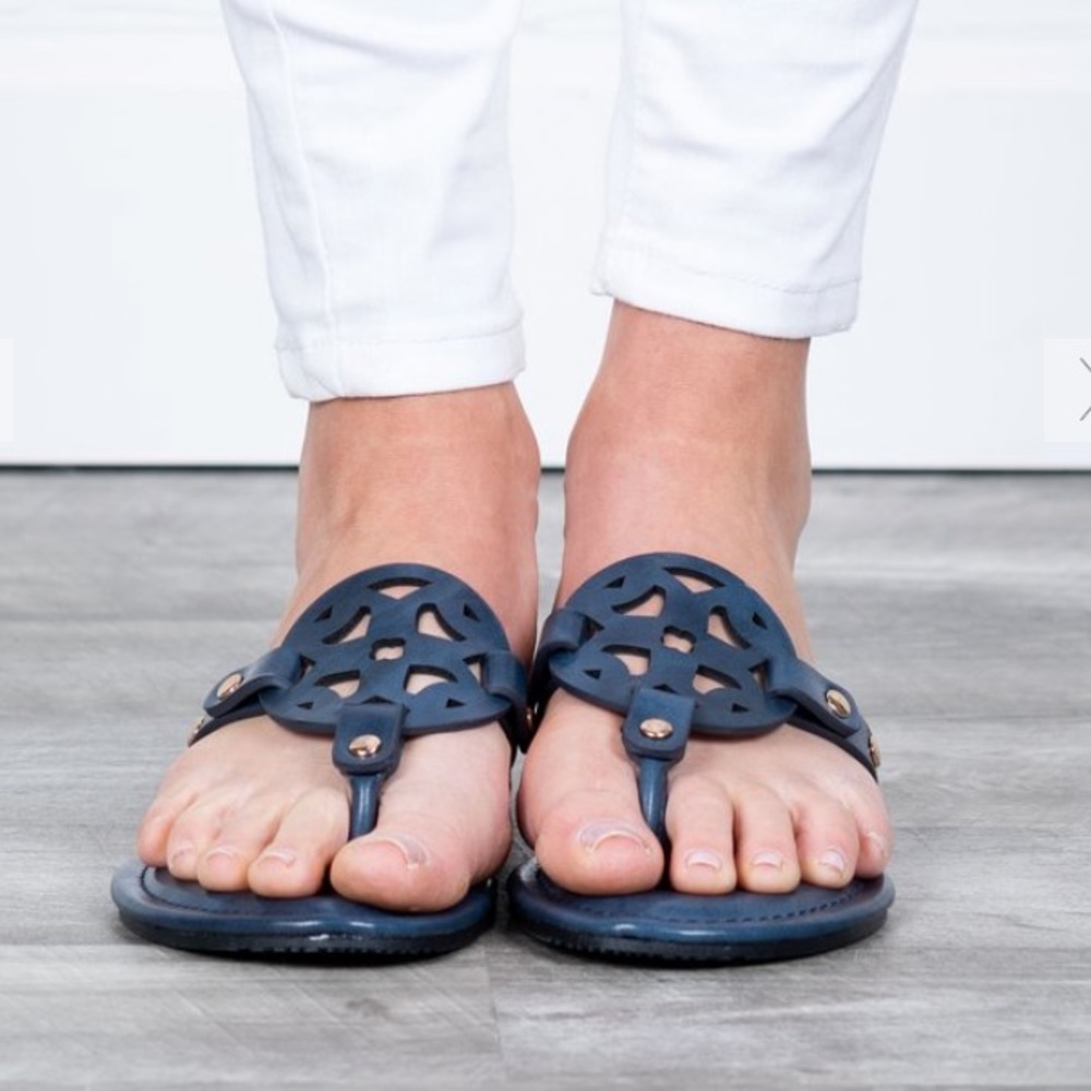 NAVY BLUE ornate thong sandals Pierre Dumas NIB - Picture 4 of 12